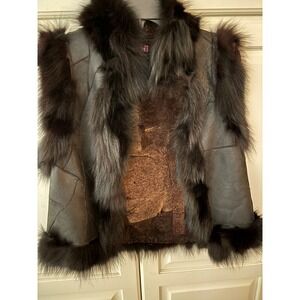 Leather Fox Fur Vest Kryos Paris Size 38 Brown Shearling Jacket Womens